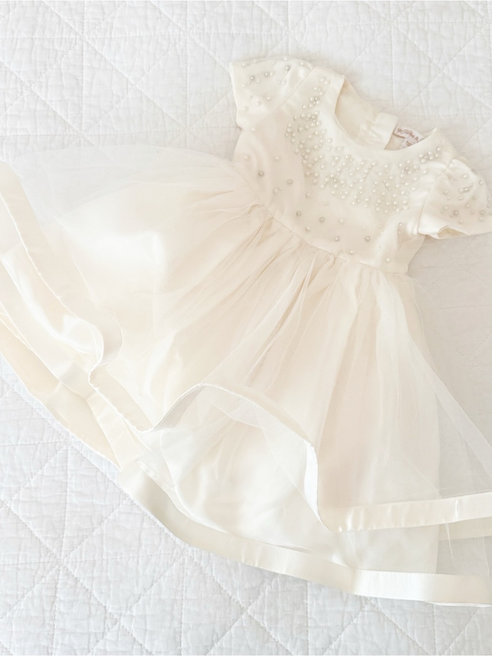 New Harlow & Rose Kids 2T Girls Pearl Embellished Cream Dress NWOT